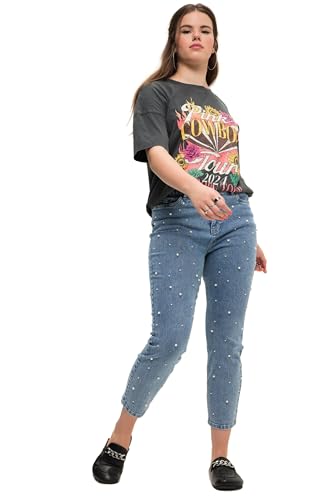 Studio Untold Damen große Größen Übergrößen Plus Size Mom-Jeans, Zierperlen, 5-Pocket Blue Denim 52 829559902-52 von Studio Untold