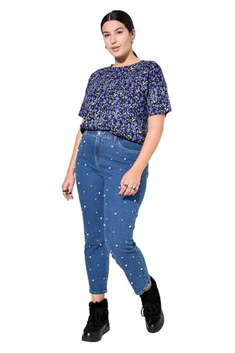 Studio Untold Damen große Größen Übergrößen Plus Size Mom-Jeans, Zierperlen, 5-Pocket Blue Denim 54 829559907-54 von Studio Untold
