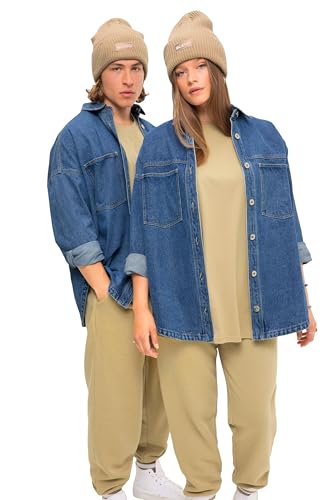 Studio Untold Damen große Größen Übergrößen Plus Size Oversized-Jeanshemd, Hemdkragen, Langarm, Unisex Blue Denim M 823020902-M von Studio Untold