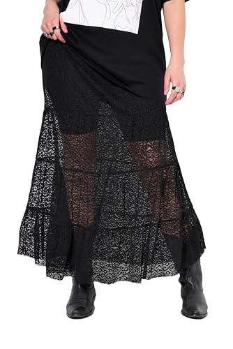 Studio Untold Damen große Größen Übergrößen Plus Size Spitzen-Maxirock, A-Linie, Elastikbund, Volants schwarz 54+ 839601100-54+ von Studio Untold