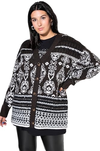 Studio Untold Damen große Größen Übergrößen Plus Size Strickjacke, Oversized, Jacquard-Mustermix Dunkelbraun 50+ 834908341-50+ von Studio Untold