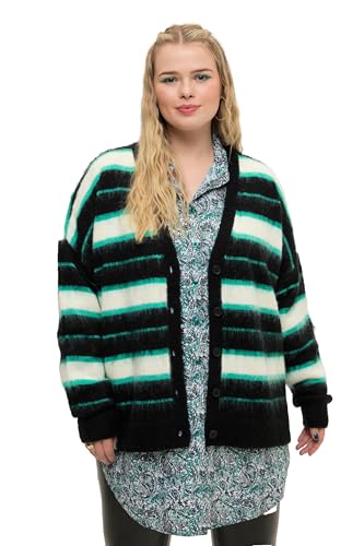 Studio Untold Damen große Größen Übergrößen Plus Size Strickjacke, Oversized, Streifen, V-Ausschnitt türkis 50+ 827119454-50+ von Studio Untold