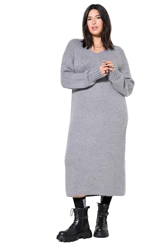Studio Untold Damen große Größen Übergrößen Plus Size Strickkleid, Loose Fit, Midikleid, V-Ausschnitt grau Melange 46+ 834215123-46+ von Studio Untold
