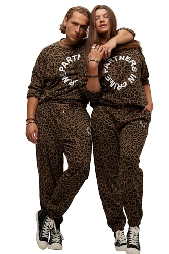 Studio Untold Damen große Größen Übergrößen Plus Size Sweatpants, Wide Legs, Leo-Print, Elastikbund, Unisex Camel L 826144328-L von Studio Untold