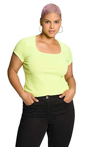 Studio Untold Damen große Größen Übergrößen Plus Size T-Shirt, Rippjersey, Slim Fit, Carree-Ausschnitt, Halbarm neon gelb 46+ 809763610-46+ von Studio Untold