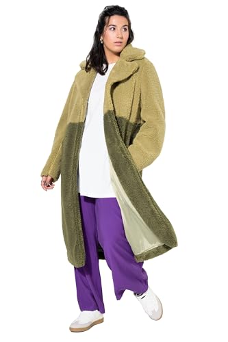 Studio Untold Damen große Größen Übergrößen Plus Size Teddymantel, Straight Shape, zweifarbig, Reverskragen, Langarm palmen grün 58+ 834069430-58+ von Studio Untold