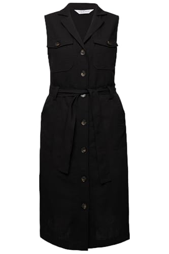 Studio Untold Damen große Größen Übergrößen Utility-Midikleid, ärmellos, Leinenmix, Bindegürtel, Revers, Knopfleiste schwarz 46+ 832785100-46+ von Studio Untold