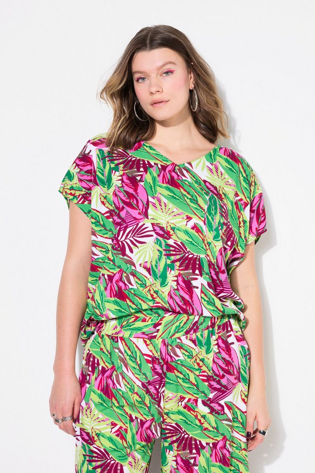 Studio Untold Druckbluse Blusenshirt oversized Jungle-Print V-Ausschnitt von Studio Untold