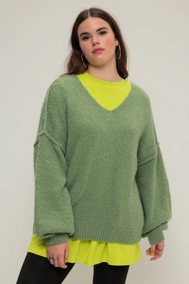 Studio Untold Fleecepullover Pullover V-Ausschnitt weiter Langarm Oversized von Studio Untold