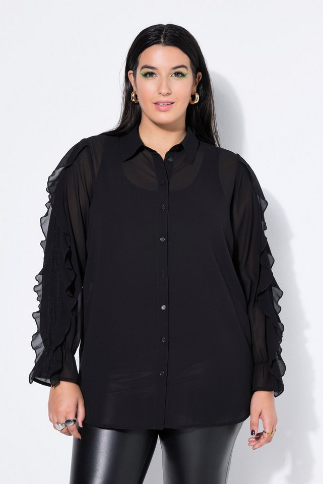 Studio Untold Hemdbluse Chiffon-Bluse oversized transparent Volants von Studio Untold