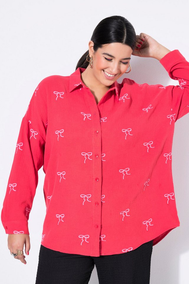 Studio Untold Hemdbluse Hemdbluse oversized Musselin Stick-Schleifen von Studio Untold