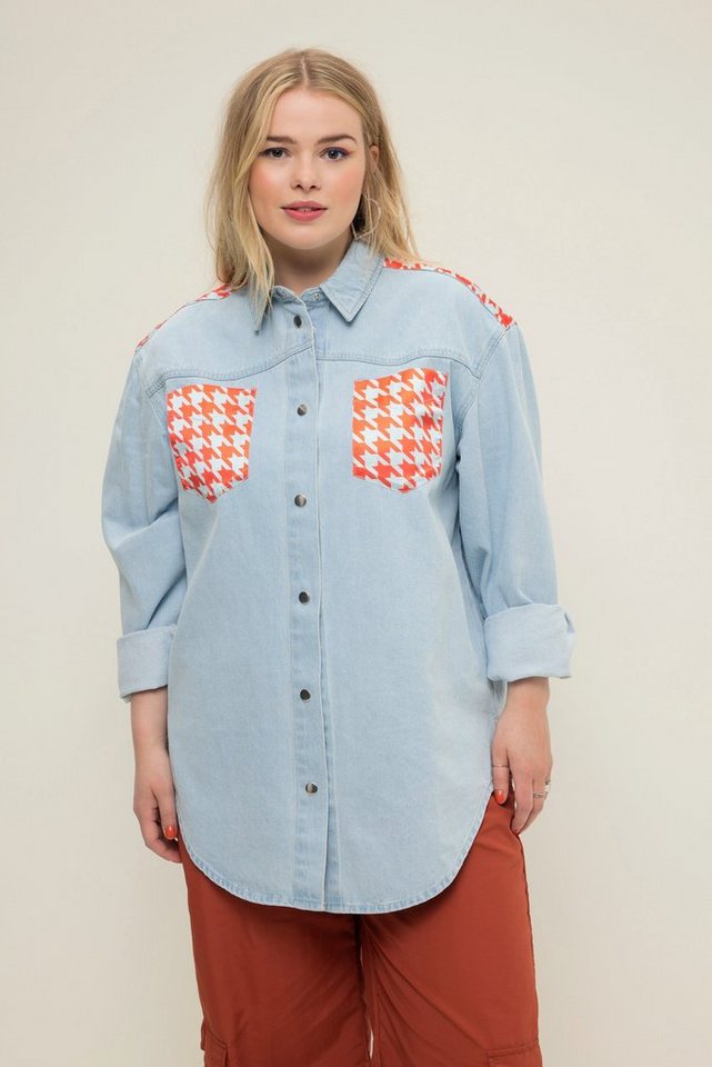 Studio Untold Hemdbluse Jeanshemd oversized Patches Hemdkragen Langarm von Studio Untold