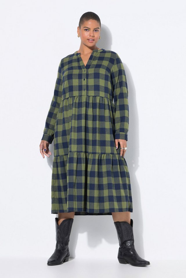 Studio Untold Jerseykleid Midi-Flanellkleid Karo Tunika-Ausschnitt Langarm von Studio Untold