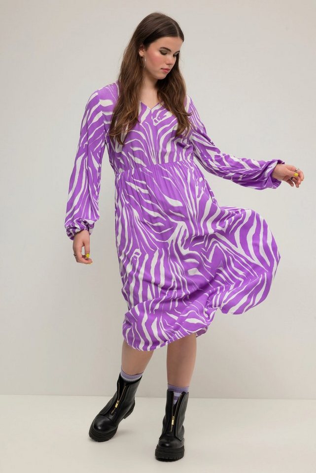 Studio Untold Jerseykleid Midikleid A-Line Zebra-Print V-Ausschnitt Langarm von Studio Untold