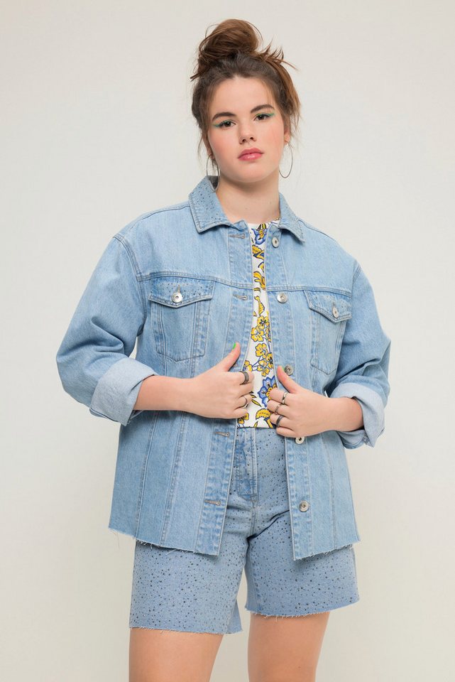 Studio Untold Kurzjacke Jeansjacke Boxy Shape Glitzersteinchen Hemdkragen von Studio Untold