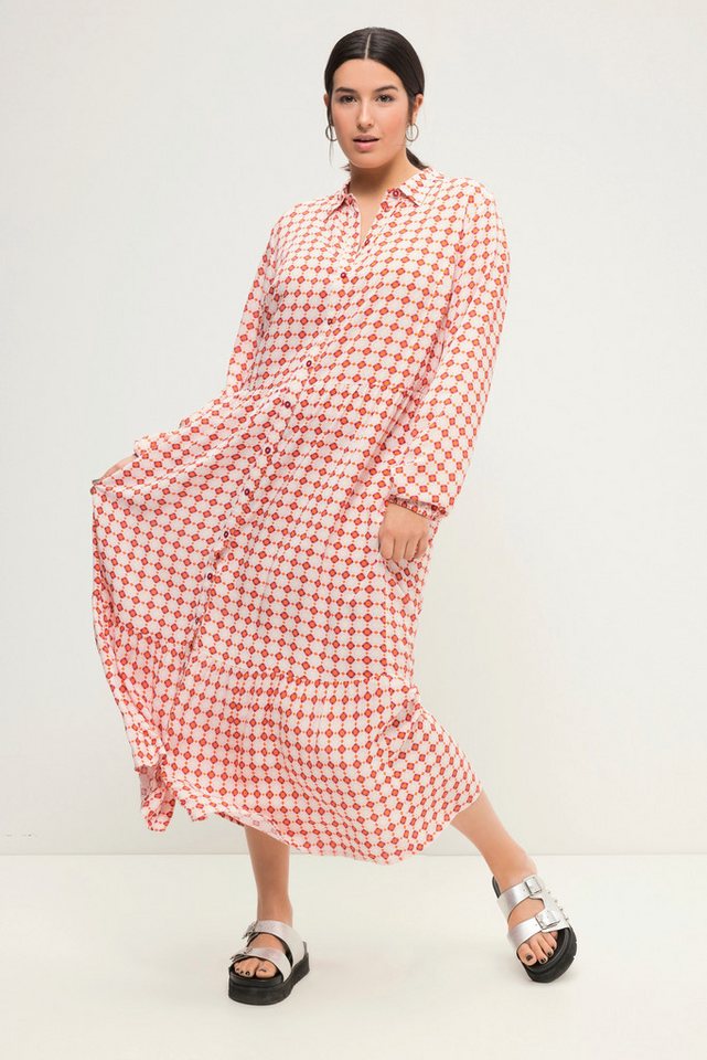 Studio Untold Maxikleid Maxikleid A-Line Krawattenprint Hemdkragen Langarm von Studio Untold