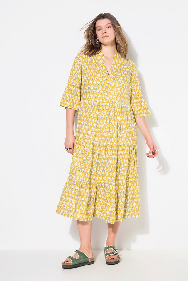 Studio Untold Maxikleid Maxikleid abstrakter Blätter-Print 3/4-Ärmel von Studio Untold