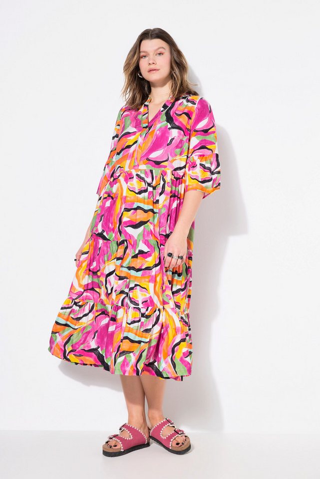 Studio Untold Maxikleid Maxikleid abstrakter Print 3/4-Ärmel Volants von Studio Untold