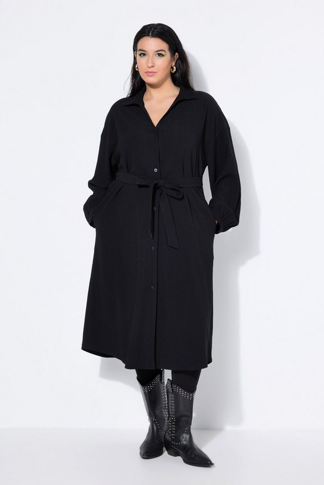 Studio Untold Midikleid Hemdblusenkleid A-Linie Hemdkragen Bindegürtel von Studio Untold