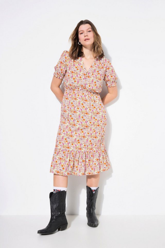 Studio Untold Midikleid Midikleid A-Linie Minimal-Flowers Volant von Studio Untold