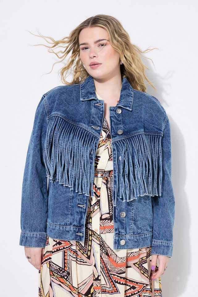 Studio Untold Sommerjacke Jeansjacke Boxy Shape Fransen von Studio Untold