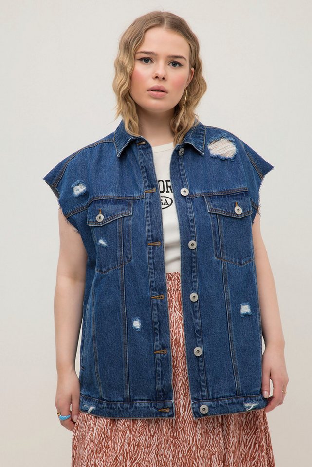 Studio Untold Steppweste Jeansweste oversized Destroy-Effekte Hemdkragen von Studio Untold