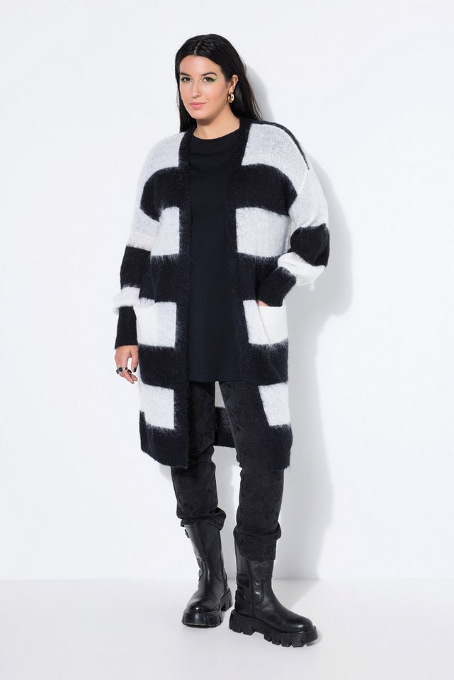 Studio Untold Strickjacke Long-Strickjacke offene Form Blockstreifen von Studio Untold