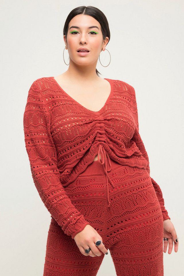 Studio Untold Strickpullover Ajour-Pullover Loose Fit Raffband Wellensaum von Studio Untold