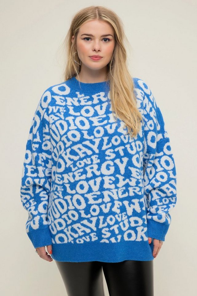 Studio Untold Strickpullover Pullover oversized Writing-Muster Rundhals Langarm von Studio Untold