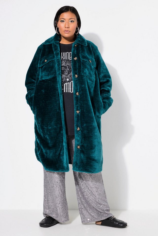 Studio Untold Wintermantel Mantel Kunstfell Hemdkragen weit geschnitten von Studio Untold