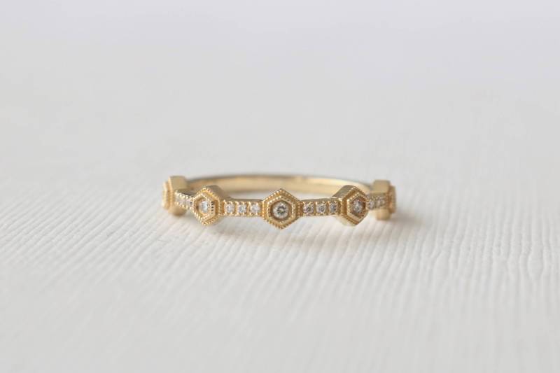 Art Deco Brillantring Stapelbares Band Aus 14K Gelbgold von Studio1040