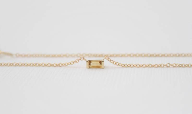 Citrin Bar Halskette Im Baguette Schliff in 14K Gelbgold von Studio1040