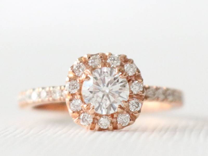 Diamant Kissen Halo Ring 14K Rose Gold Verlobungsring von Studio1040