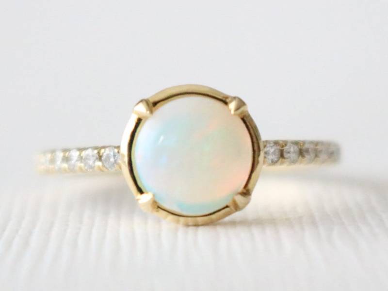 Opal Diamant Ring 14K Gelbgold Oktober Geburtsstein von Studio1040