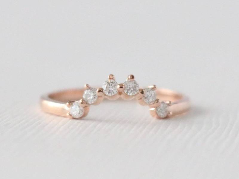 Rose Gold Diamant Tiara Ring Geschwungenes Ehering Band von Studio1040