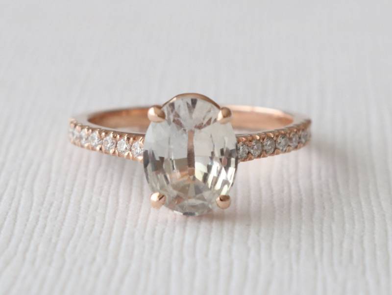 Gia 1.79 Cts. Pfirsich Saphir Diamant Ring 14K Rose Gold Verlobungsring von Studio1040