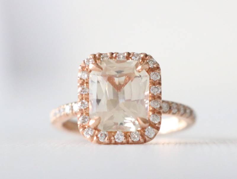 Gia 2.83 Cts Pfirsich Saphir Diamant Halo Ring - 14K Roségold von Studio1040