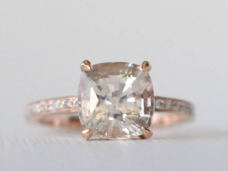 Gia 3.39 Cts Pfirsich Saphir Diamant Ring 14K Roségold Verlobungsring von Studio1040