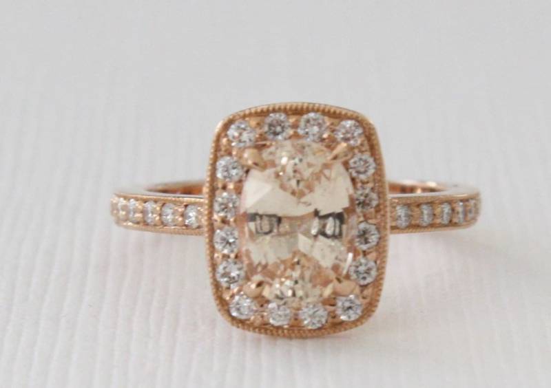 Gia Zertifizierter Pfirsich-Saphir-Diamant-Halo-Ring 14K Roségold-Verlobung von Studio1040