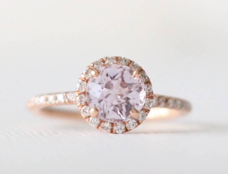 Handgemachte 14K Rose Gold Rosa Saphir Hal Diamondo Verlobungsring von Studio1040