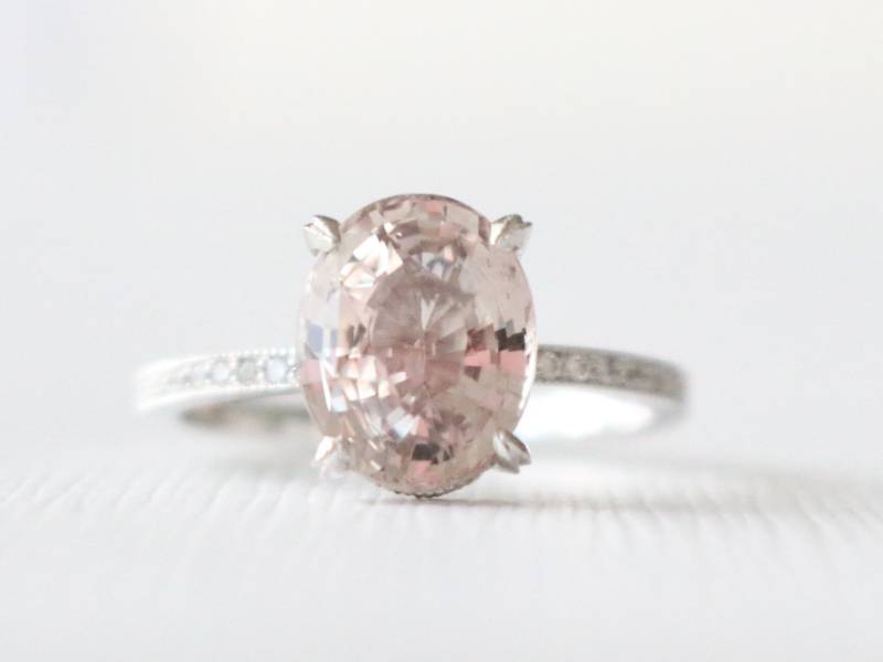 Handgemachter Ovaler Rosa Saphir-Diamantring 3.60 Cts, Weißgold von Studio1040