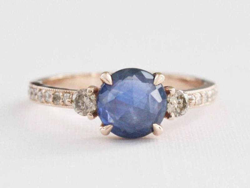 Handgemachter Rose Cut Saphir Und Champagner Diamant Ring - 14K Gold von Studio1040