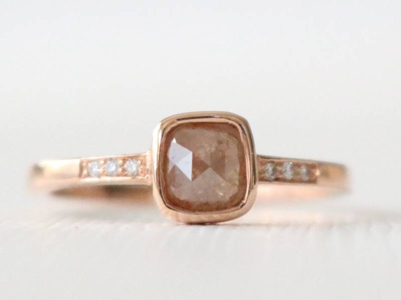 Cognac Diamant Ring Kissenrosenschliff, 14K Roségoldfassung von Studio1040