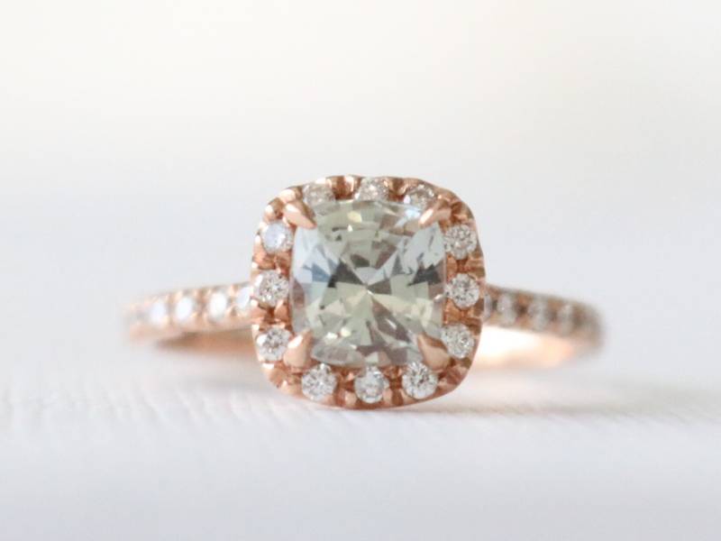 Kissenschliff Taube Grau Saphir Diamant Halo Ring - 14K Roségold von Studio1040