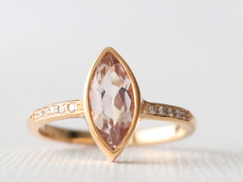 Marquise Peachy Pink Morganit Diamant Ring 14K Rosegold Zarge - Fassung von Studio1040