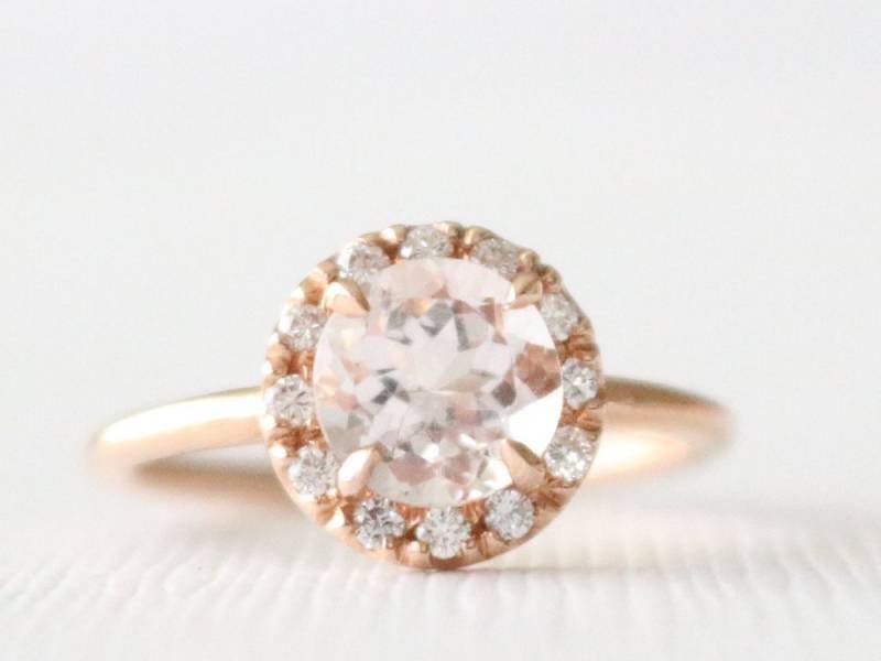 Morganit Diamant Halo Verlobungsring in 14K Rose Gold von Studio1040