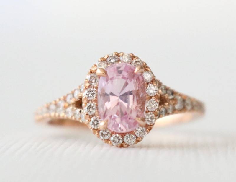 Oval Pink Saphir Diamant Halo Ring 14K Rosegold Spaltring von Studio1040
