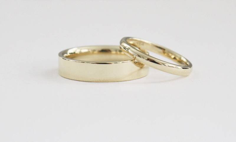 14K Solid Gelbgold Ehering Set - Handgemachte Matching Bands von Studio1040
