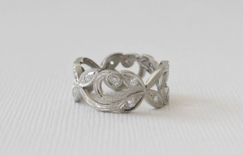 Platin Blatt Und Rebe Ring, Einzigartige Ehering von Studio1040