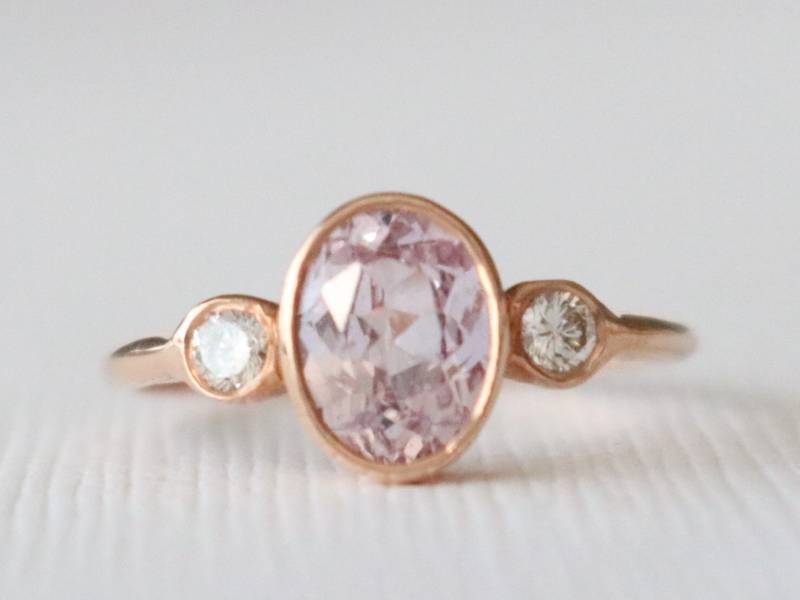 Rosa Saphir Diamant Ring 14K Rose Gold Lünette Verlobungsring von Studio1040